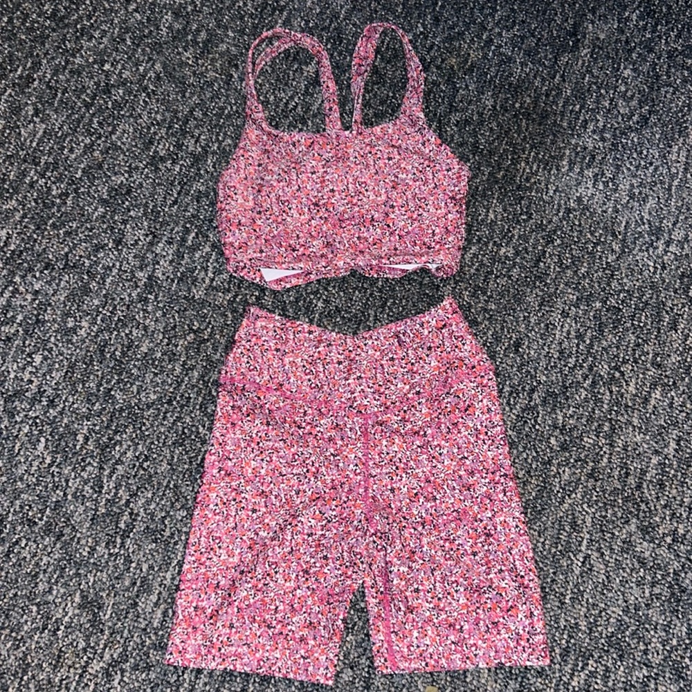 SAGE tank and biker short set, size small, pink multicolor